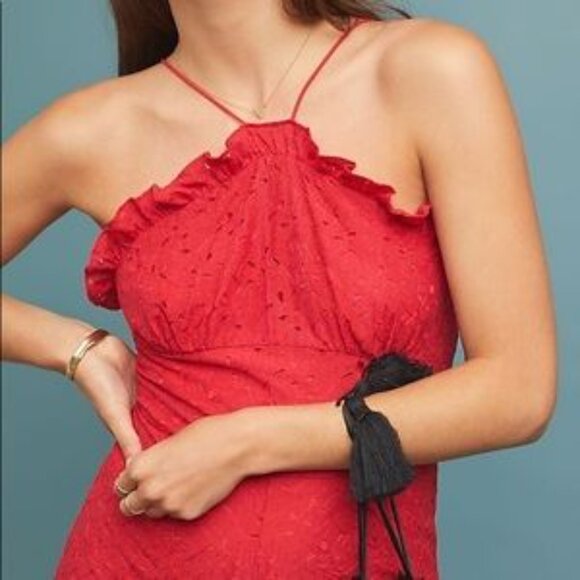 NWT Keepsake Red Octavia Lace Halter Eyelet Wide Leg‎ Jumpsuit SZ S - Picture 1 of 11